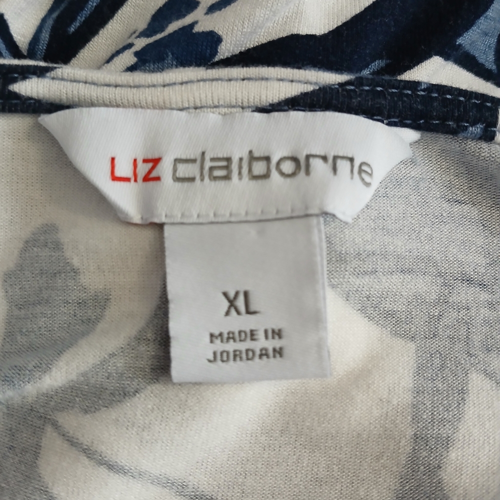 Liz Claiborne Womens Cap Sleeve Floral Print Top XL Blue/Black/White - Picture 7 of 8